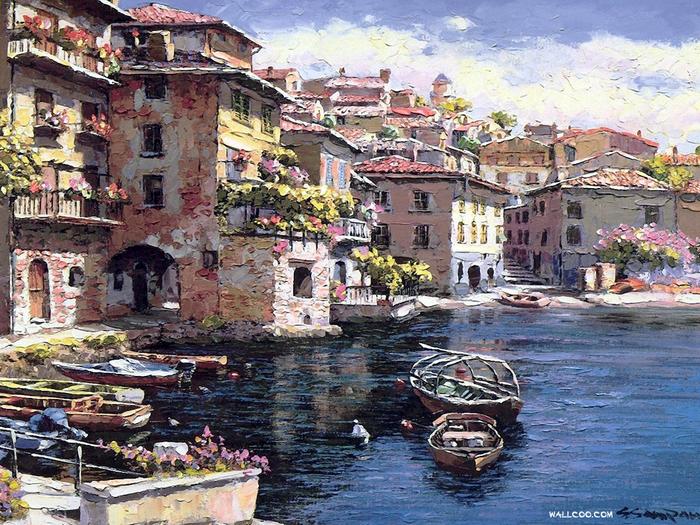欧洲小镇风情:sung sam park油画壁纸