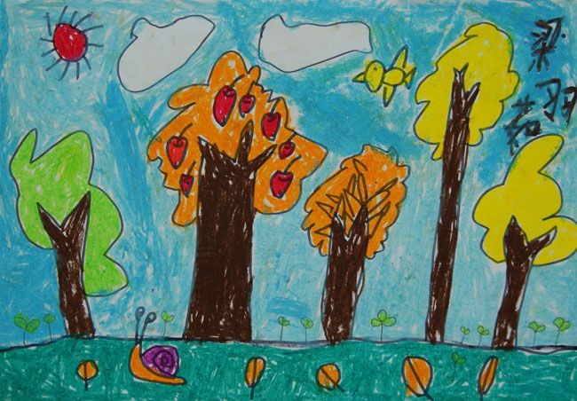 这幅儿童画秋天制作精美,图画搭配漂亮,主题突出,是一幅不错的儿童图片