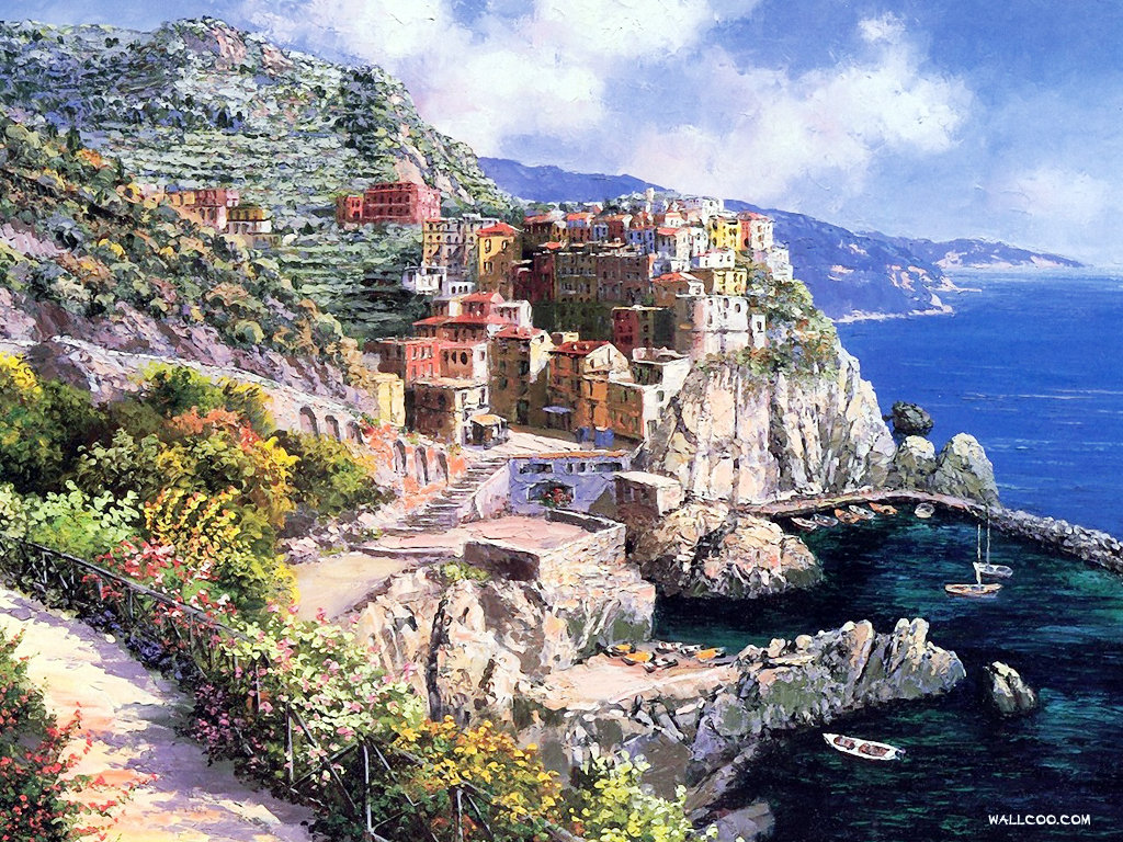 欧洲小镇风情:sung sam park油画壁纸_风景_太平洋电脑网